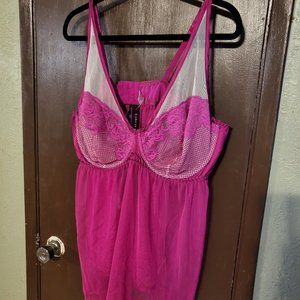 LB Cacique 26/28 Magenta Mesh Underwire Babydoll Lingerie WITH PANTIES NWT
